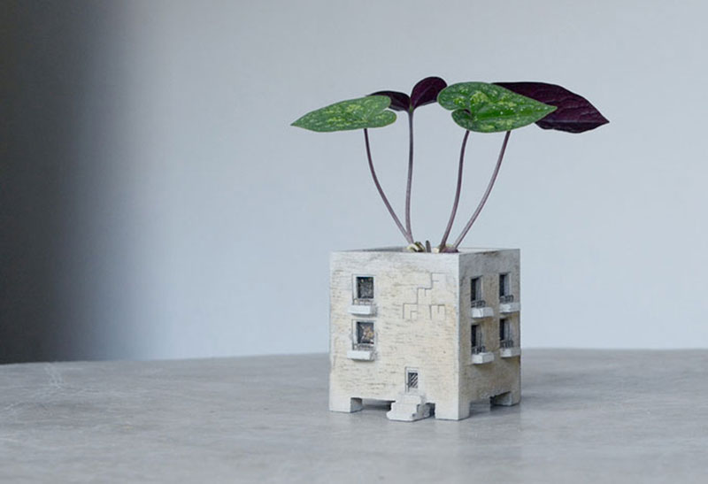 Cute planters that look like tiny buildings