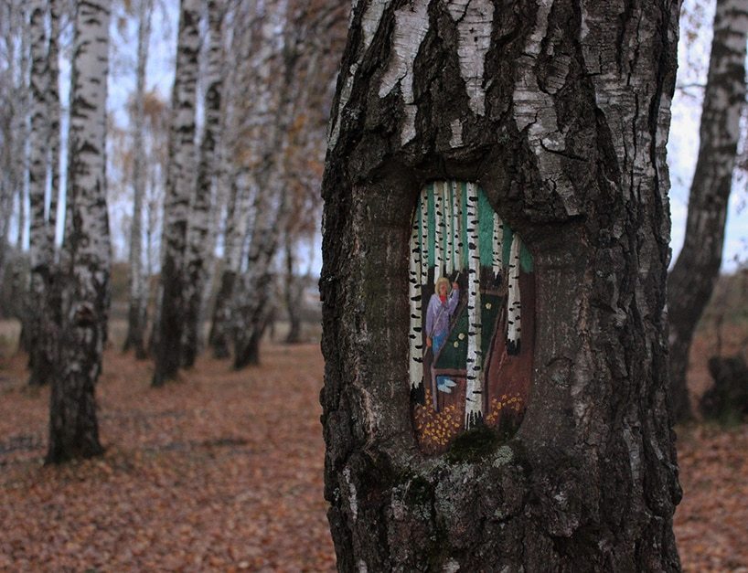 Street art on trees by Evgenia Dudnikova