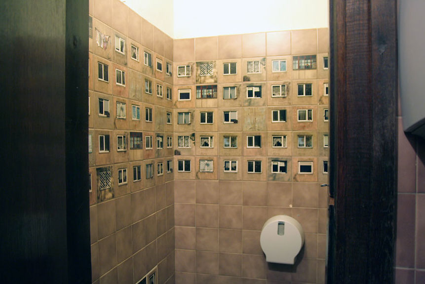 Bathroom tiles repurposed in a creative way