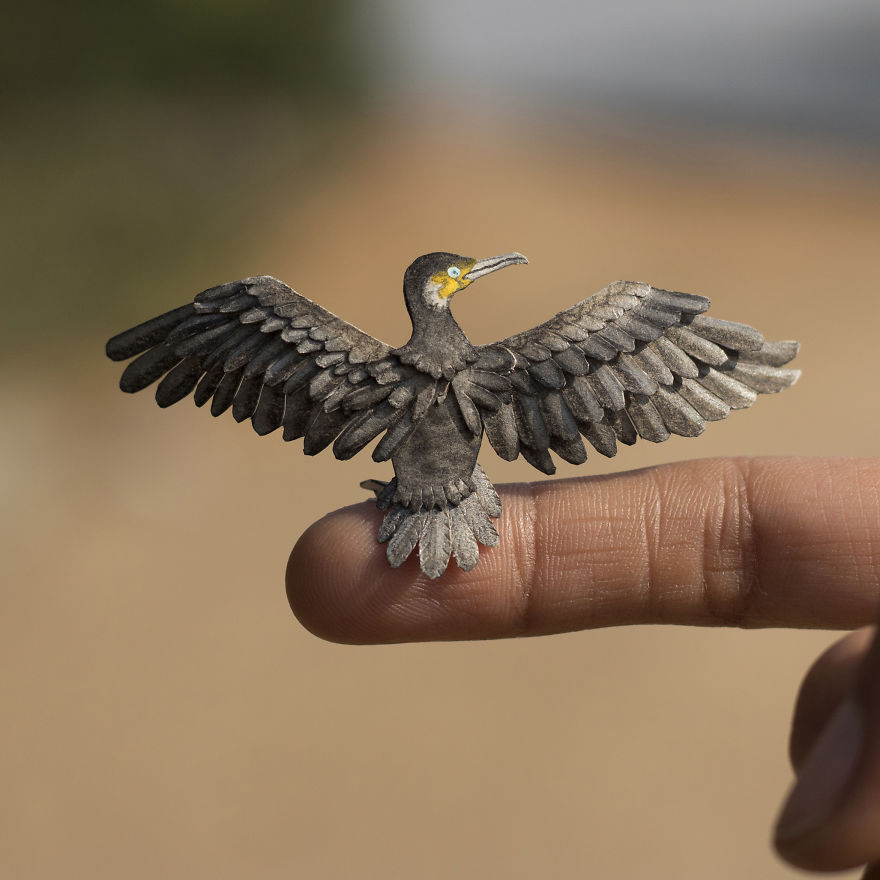 Miniature Birds Created with Paper and Watercolors