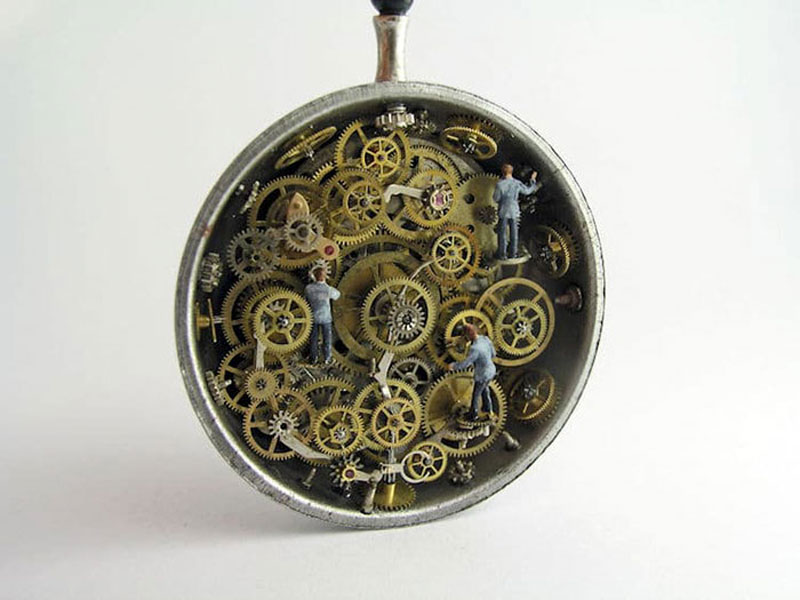 Gregory Grozos Creates Amazing Miniature Worlds Using Old Pocket Watches (I Love the Mechanisms)