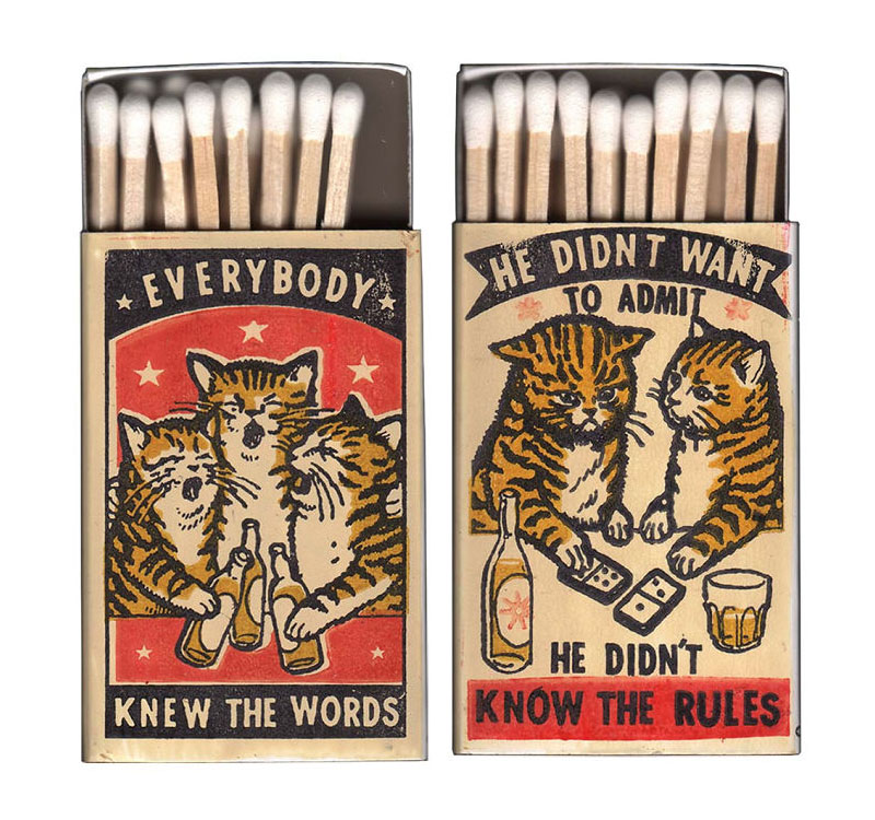 Not Your Ordinary Matchbox Art: Drunk Cats at the Bar