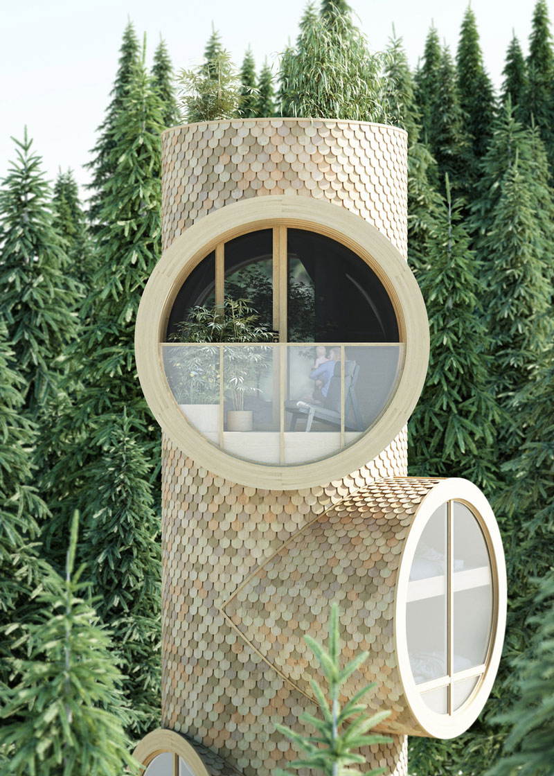Baumbau, a conceptual modular treehouse shaped like a tree trunk