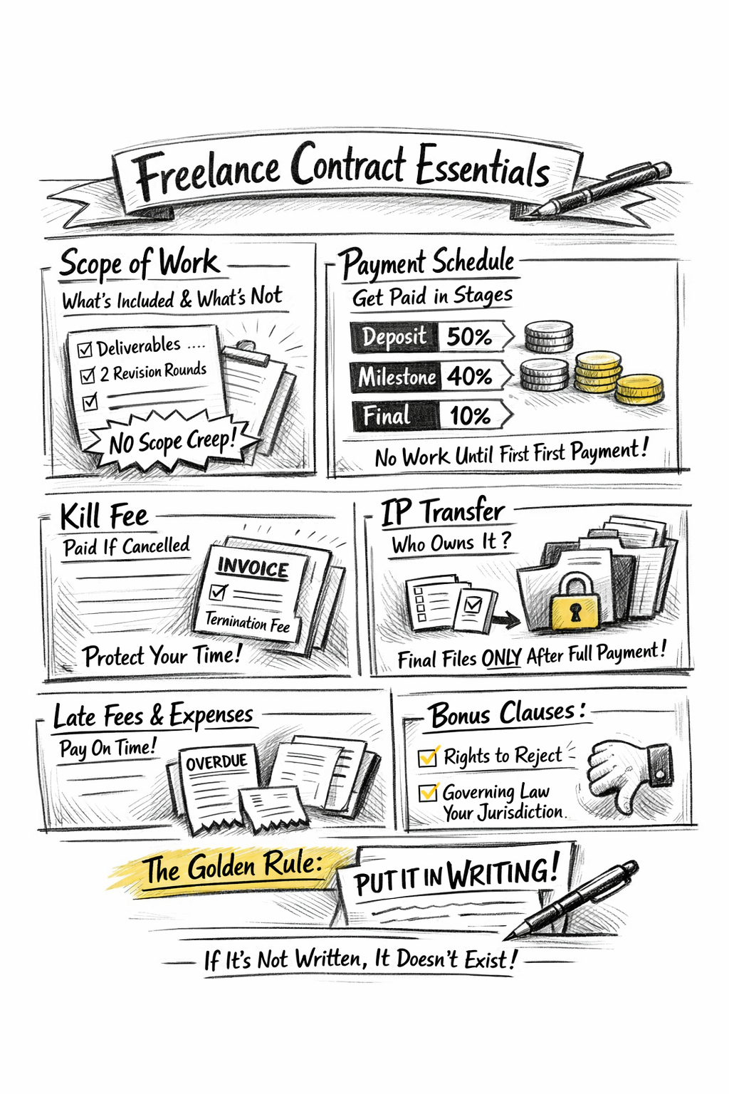 Contract Clauses Every Creative Freelancer Needs: From Kill Fees to IP Transfer